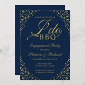 Gold Blue I DO BBQ Engagement Party Invitation (Devant / Derrière)