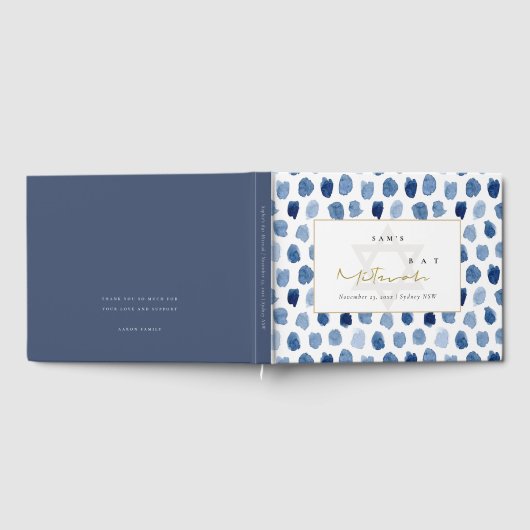 GOLD BLUE INDIGO WATERVERF STIP BAR BAT MITZVAH GASTENBOEK (Volledig)