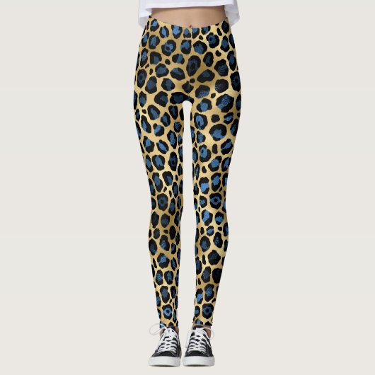 Gold Blue Leopard Leggings (Voorkant)