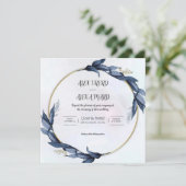 Gold Blue Luxury Weddind Invitation (Square) Kaart (Staand voorkant)