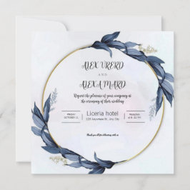 Gold Blue Luxury Weddind Invitation (Square) Kaart