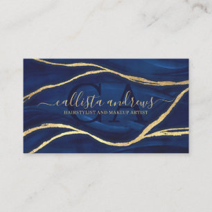 Gold Blue Marble Signature Script Makeup Hair Busi Visitekaartje
