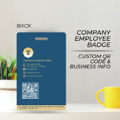 Gold & Blue Medewerker QR Code Label, Foto & Logo Badge
