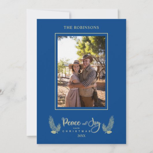 Gold Blue-minimalistische camera kerstfoto's (Voorkant)