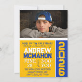 Gold & Blue Modern Graduation Photo Invitation (Devant)