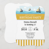 Gold Blue Nautical Birthday Invitation (Devant / Derrière)