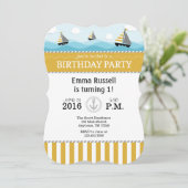 Gold Blue Nautical Birthday Invitation (Debout devant)