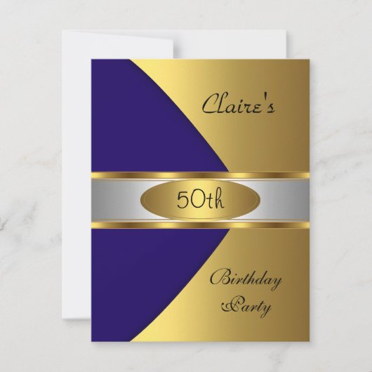 Gold Blue Navy Invitation 50e fête d'anniversaire (Devant)