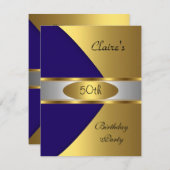 Gold Blue Navy Invitation 50e fête d'anniversaire (Devant / Derrière)