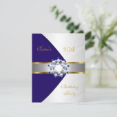 Gold Blue Navy Invitation blanc 50e anniversaire f (Debout devant)