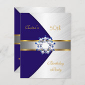 Gold Blue Navy Invitation blanc 50e anniversaire f (Devant / Derrière)