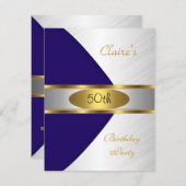 Gold Blue Navy Invitation blanc 50e anniversaire f (Devant / Derrière)