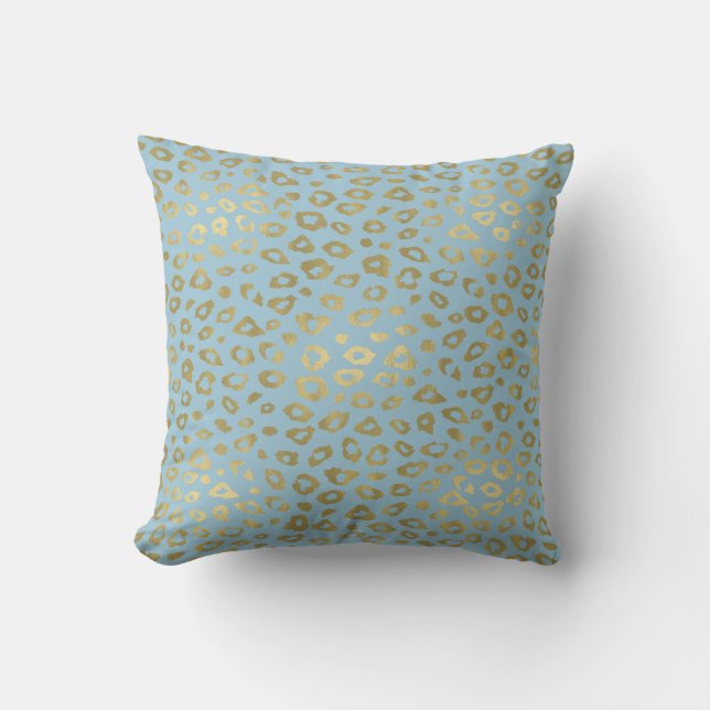 Gold Blue Ombre Leopard Print Kussen (Voorkant)