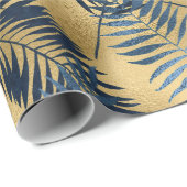 Gold Blue Palm Leaf Wrapping Paper Cadeaupapier (Rol Hoek)