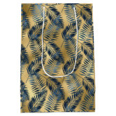 Gold Blue Palm Leaf Wrapping Paper Medium Cadeauzakje (Achterkant)