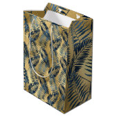 Gold Blue Palm Leaf Wrapping Paper Medium Cadeauzakje (Achterkant Gekanteld)