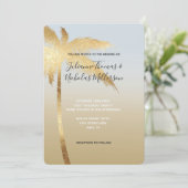 Gold Blue Palm Tree Ombre Wedding Kaart (Staand voorkant)
