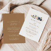 Gold Blue Pink Flowers Back & Front Wedding Kaart