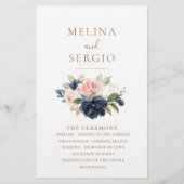 Gold Blue Pink Flowers Weddenprogramma (Voorkant)