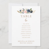 Gold Blue Pink Wedding Table 6 Zitkaartje Kaart (Achterkant)
