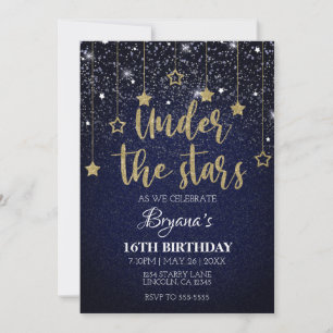 Gold Blue Prom onder sterren Sterrennacht Birthday Kaart