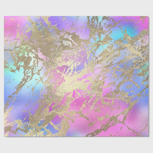 Gold Blue roze ombre Marble Shiny Metallic Strokes Cadeaupapier (Vlak)