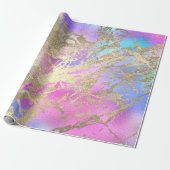 Gold Blue roze ombre Marble Shiny Metallic Strokes Cadeaupapier (Uitgerold)