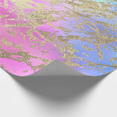 Gold Blue roze ombre Marble Shiny Metallic Strokes Cadeaupapier (Hoek)