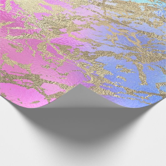 Gold Blue roze ombre Marble Shiny Metallic Strokes Cadeaupapier (Hoek)