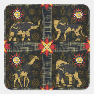 Gold Blue Safari Wereldkaart Afrikaanse dieren Vierkante Sticker