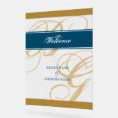 Gold Blue Script Monogram WeduwWelkomstteken Acryl Bord (Hoek)