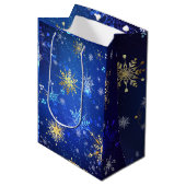 Gold Blue Snowflakes kerstmis Medium Cadeauzakje (Voorkant Gekanteld)