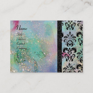 GOLD BLUE SPARKLING DAMASKMONOGRAM, groene fuchsie Visitekaartje