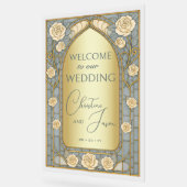 Gold Blue Stained Glass Floral Wedding Welcome  (Angle)
