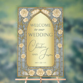 Gold Blue Stained Glass Floral Wedding Welcome  (Neutre)