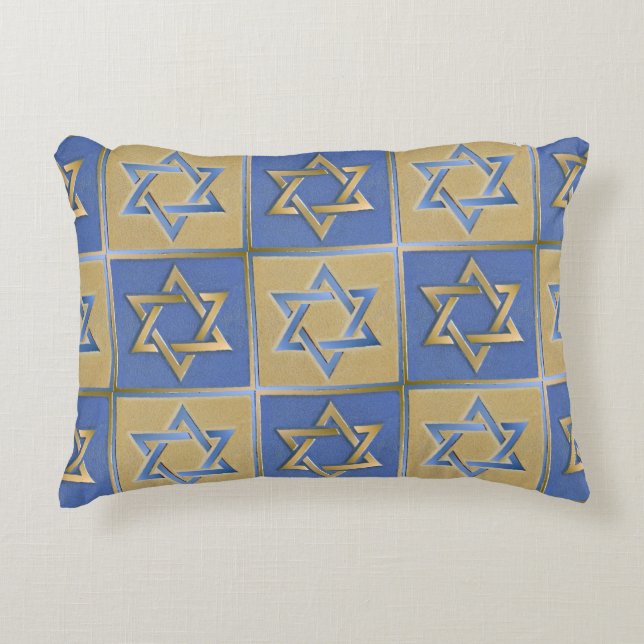 Gold Blue Star van David Art Panels Accent Kussen (Voorkant)