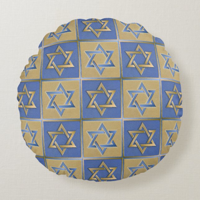 Gold Blue Star van David Art Panels Rond Kussen (Voorkant)