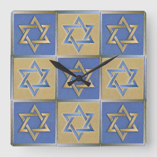 Gold Blue Star van David Art Panels Vierkante Klok (Voorkant)
