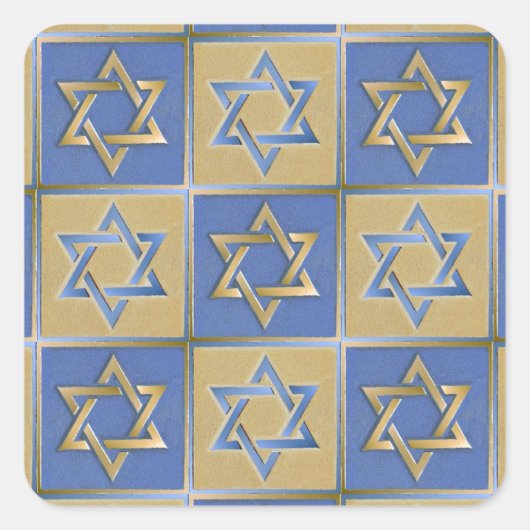Gold Blue Star van David Art Panels Vierkante Sticker (Voorkant)