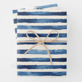 Gold Blue Stripes Christmas Tree Inpakpapier Vel (In situ)