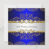 Gold Blue Swirl 50e Mariage Invitation de l'annive (Devant)