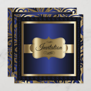 Gold & Blue Swirl Pattern Party Sjabloon Kaart