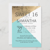 Gold Blue White Geo Triangles Sweet 16 Invitations (Devant)