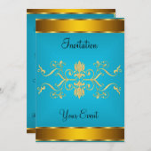 Gold Blueish color Party Invitation (Devant / Derrière)