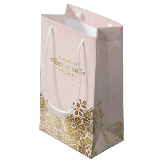 Gold blush elegant lace bruiloft tas klein cadeauzakje (Voorkant Gekanteld)