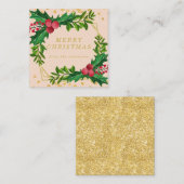 Gold Blush Family Merry kerst Holly Glitter Vierkante Visitekaartje (Voorkant / Achterkant)