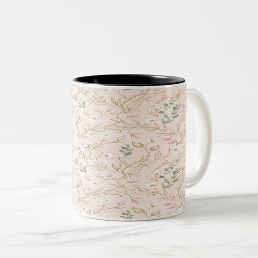 Gold Blush Floral Wedding Mug (Devant droit)