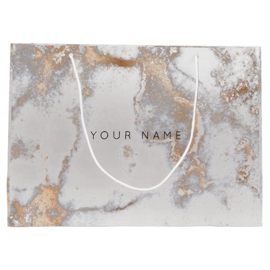 Gold Blush Marble Metallic Gift Grey Silver Roos Large Cadeauzakje (Achterkant)