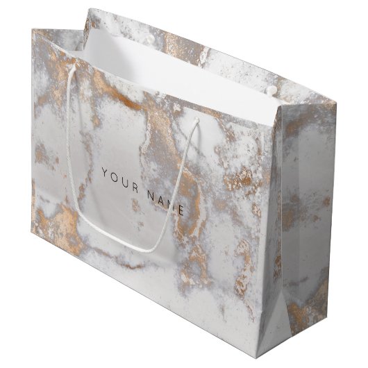 Gold Blush Marble Metallic Gift Grey Silver Roos Large Cadeauzakje (Voorkant Gekanteld)