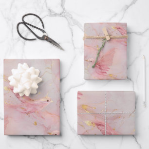 Gold Blush Pink Birds Baby shower Inpakpapier Vel